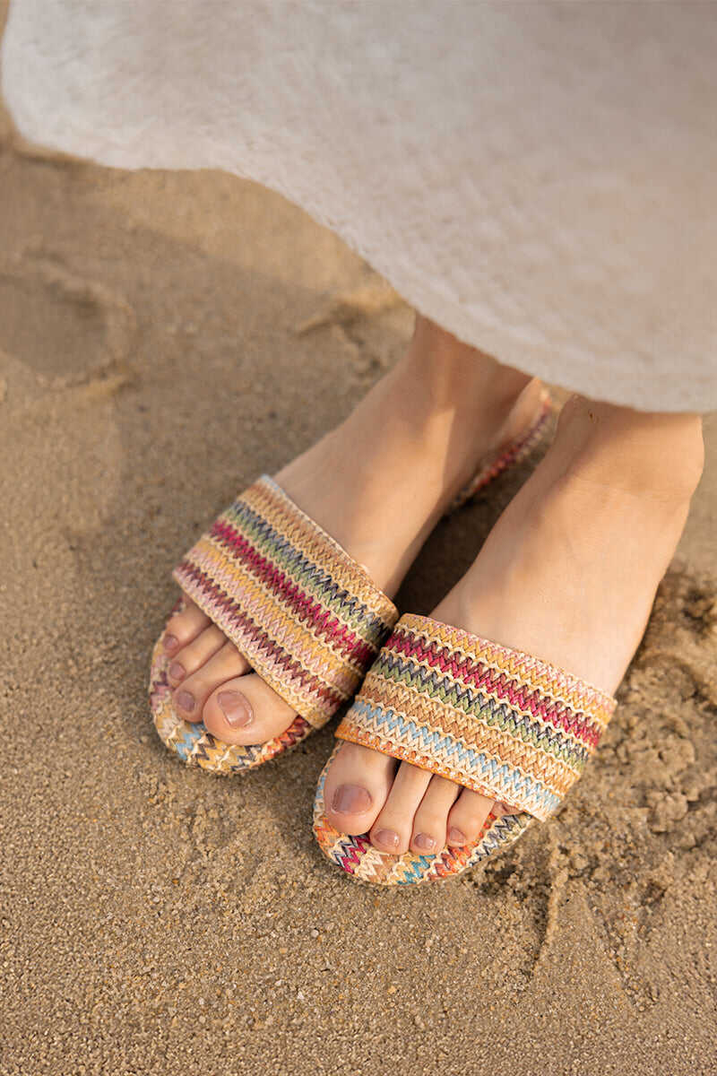 Olivian Strap-over Sliders in Multicolour Weave