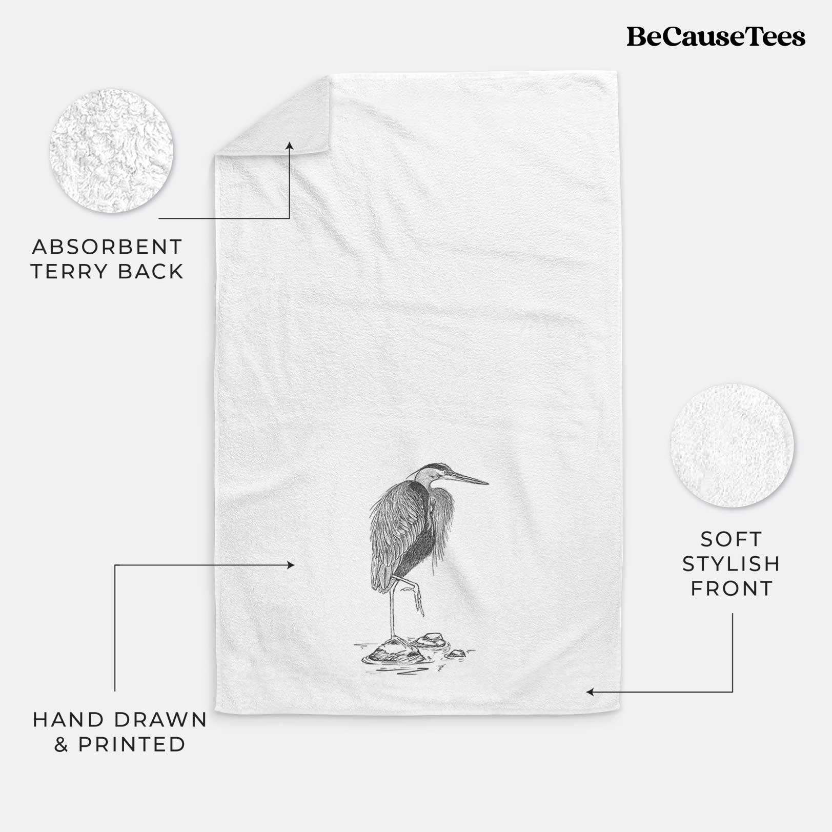 Great Blue Heron Premium Decorative Hand Towel