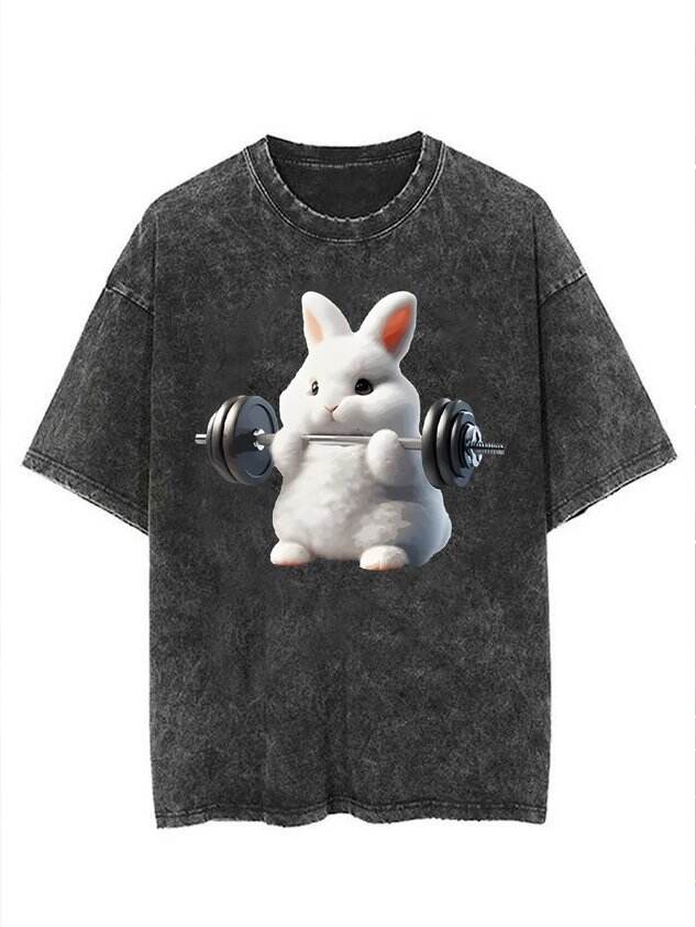 🐰 Fun Weightlifting Bunny Washed Gym T-Shirt