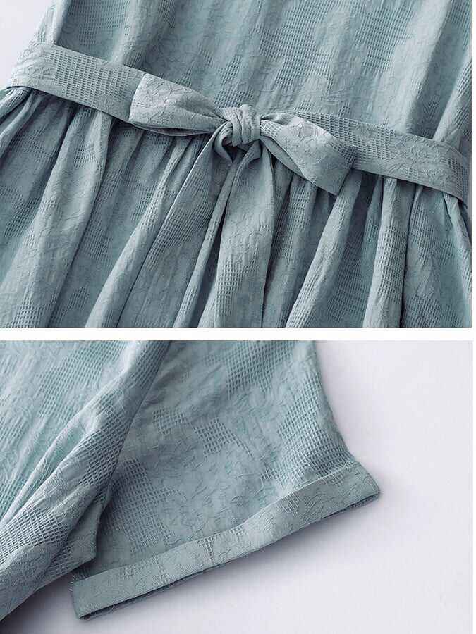 Simple Literary Jacquard Mid-Length Short-Sleeved Dress
