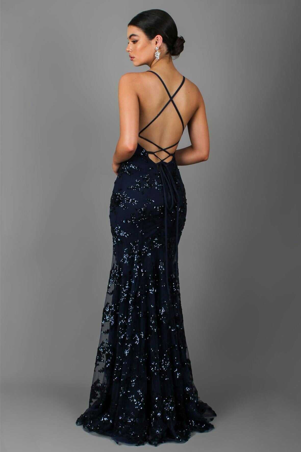 Sequin V-Neck Backless Maxi Dress