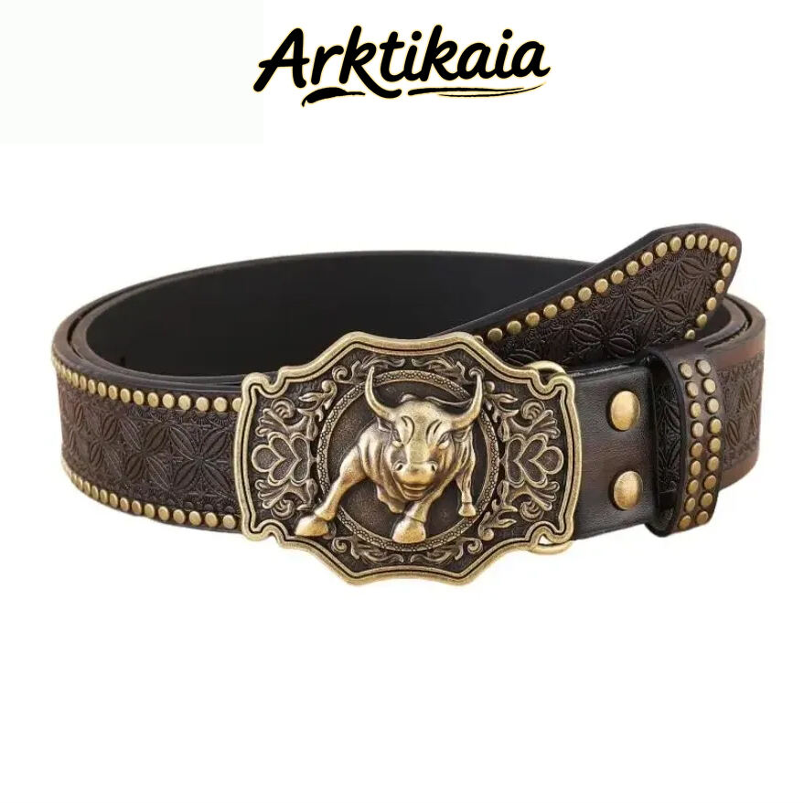 Men's Vintage Western Cowboy Carved Punk Leather Belt 03004753K