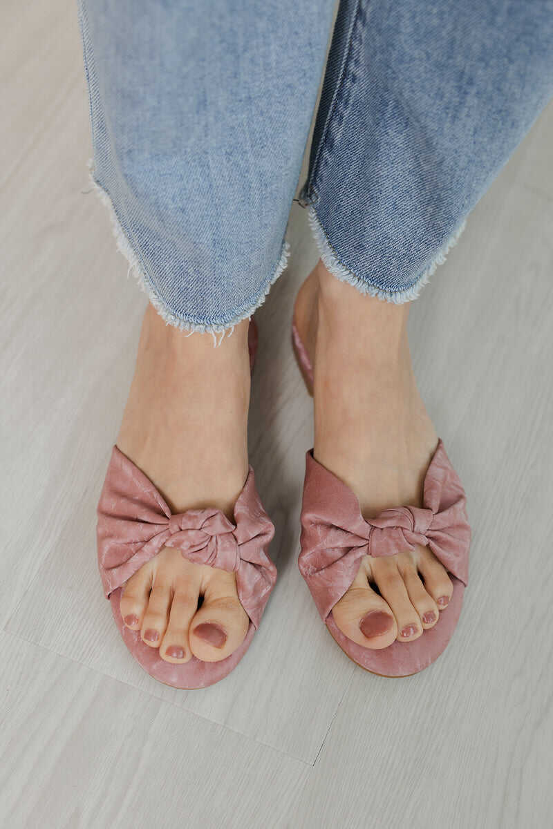 Marisse Knotted Sliders in Waterproof Satin Pink