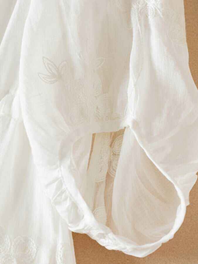 Ethnic Embroidery Tie-Waist Midi Dress