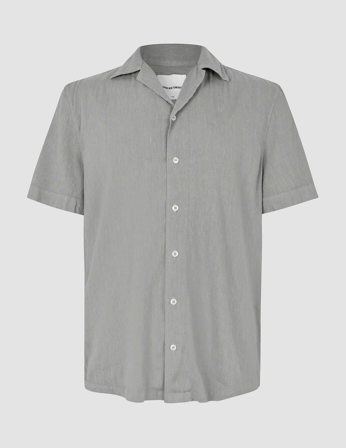 Refined Linen Bowling Short Sleeve Shirt Stone Grey