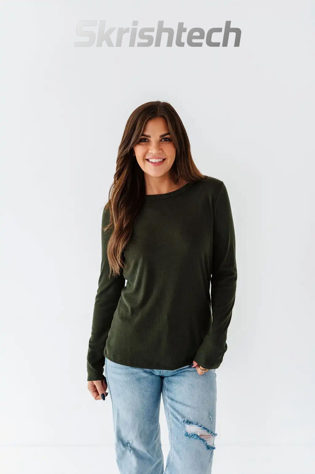 Kori Basic Ribbed Top in Olive - Size Small & X-Large Left