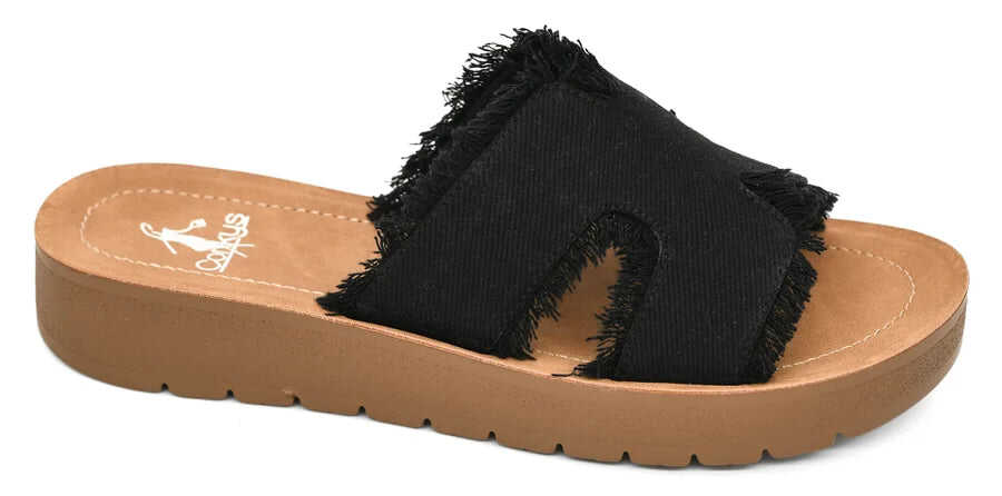 CORKYS Hold Please Black Frayed Sandal FINAL SALE