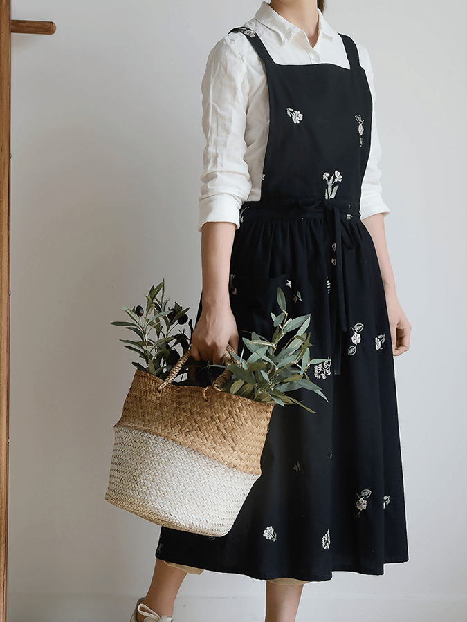 Women's Cotton Flower Embroidery Apron