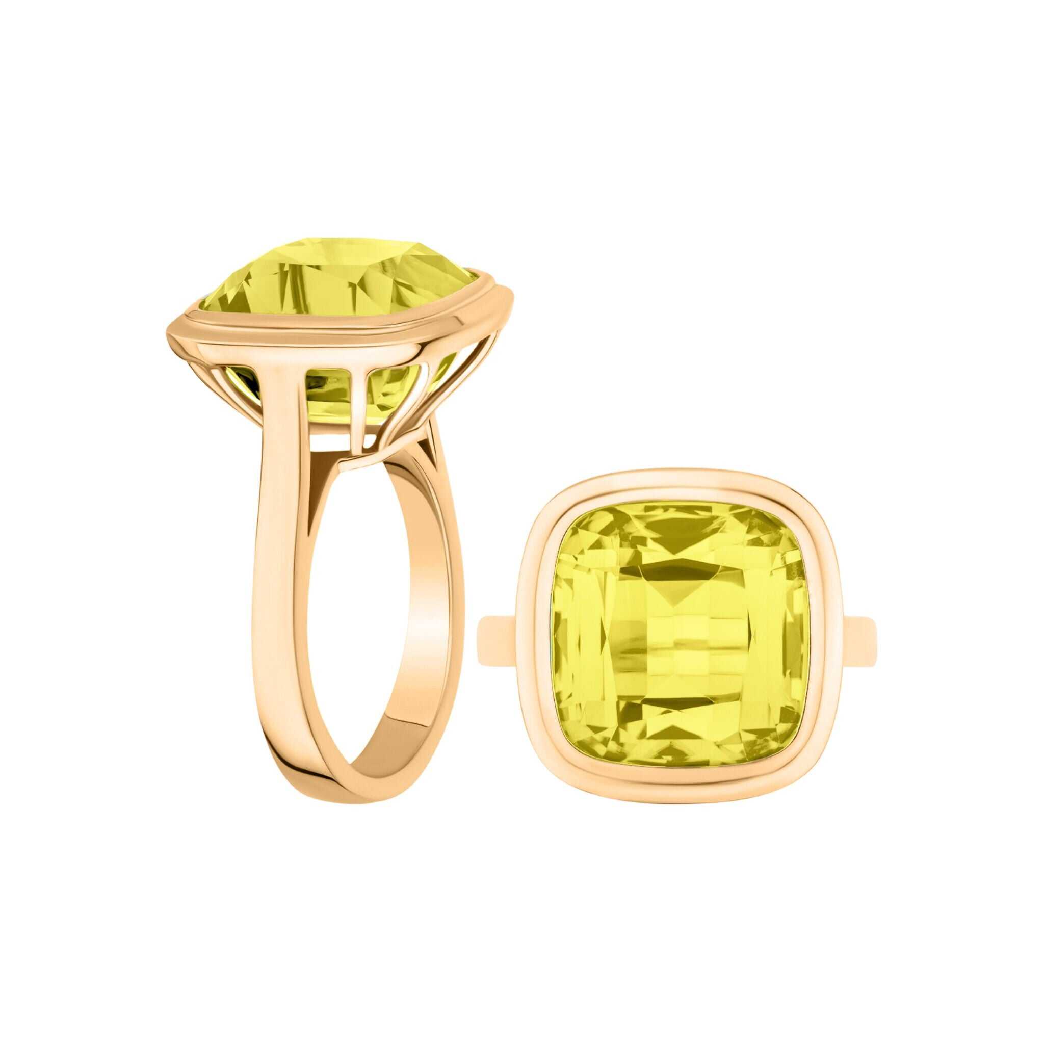 Goshwara Lemon Quartz Bezel Set 18K Gold Ring