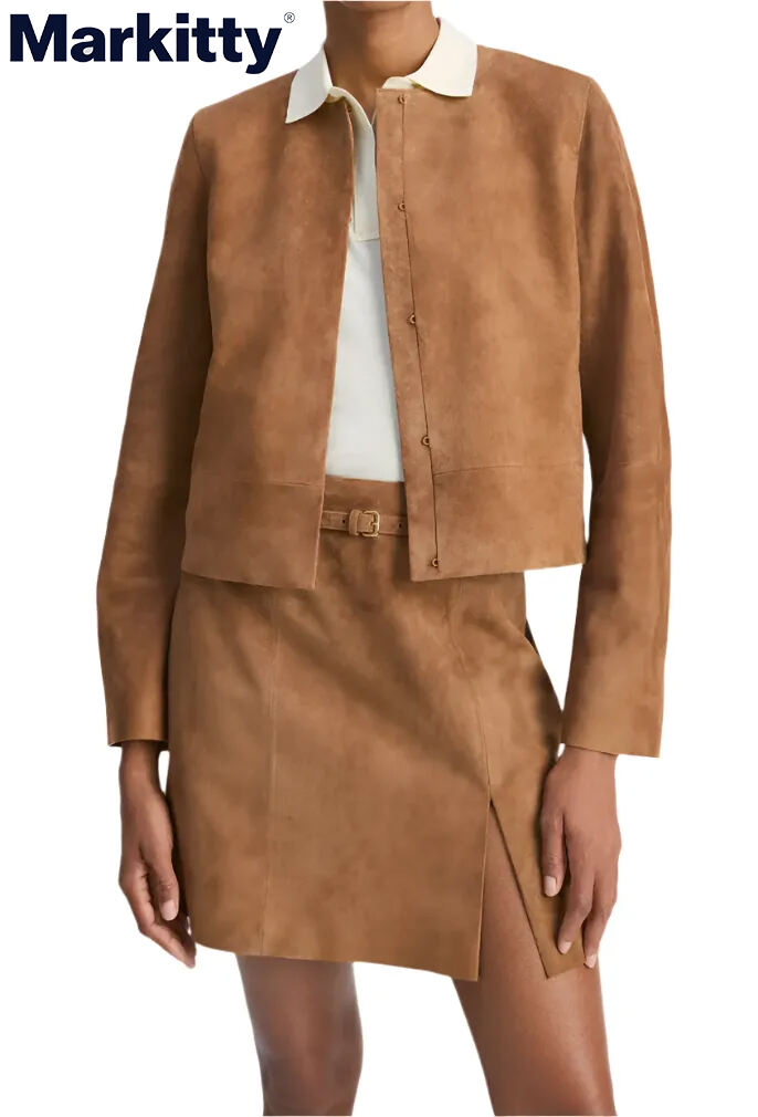 Vince Collarless Cropped Suede Jacket