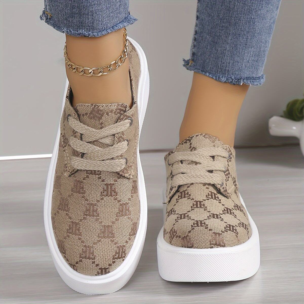Women's Geometric Pattern Platform Sneakers, Casual Lace Up Outdoor Shoes, Comfortable Low Top Shoes