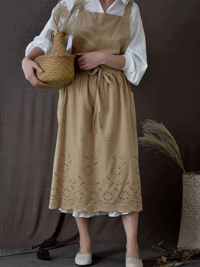 Women's Cotton Embroidered Pocket Apron