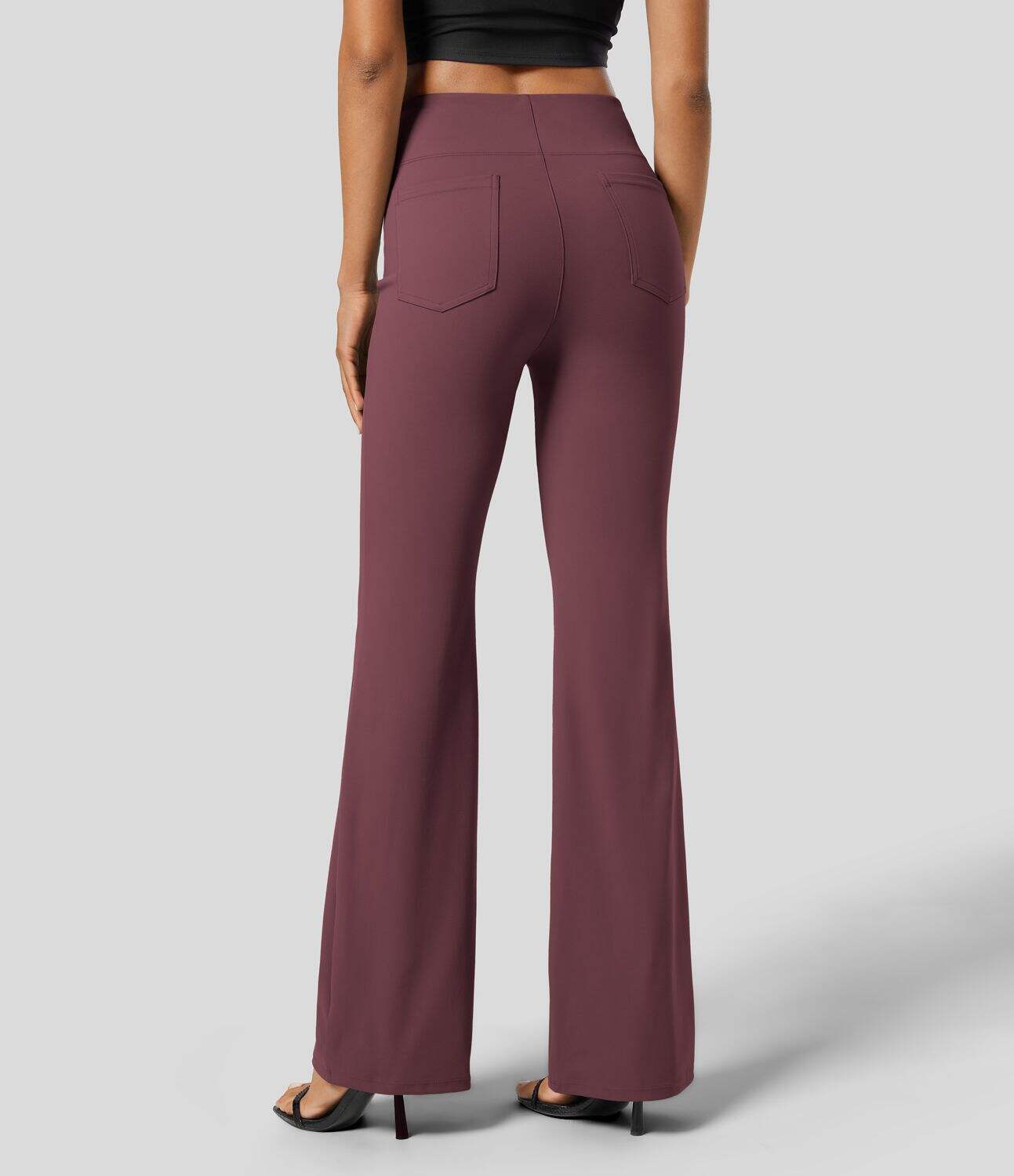 High Waisted Back Side Pocket Slight Flare Work Pants