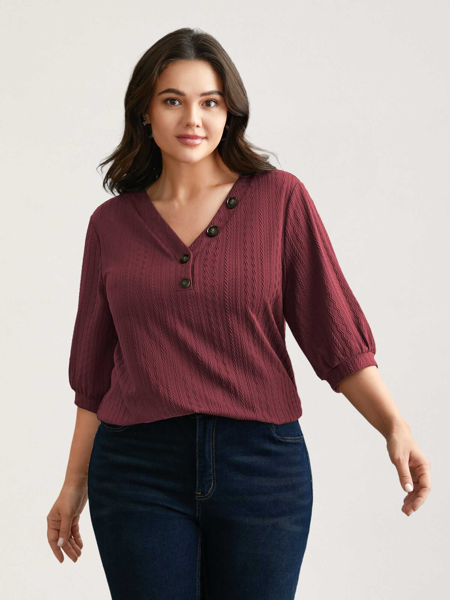 Plain Knit Texture Gathered Top