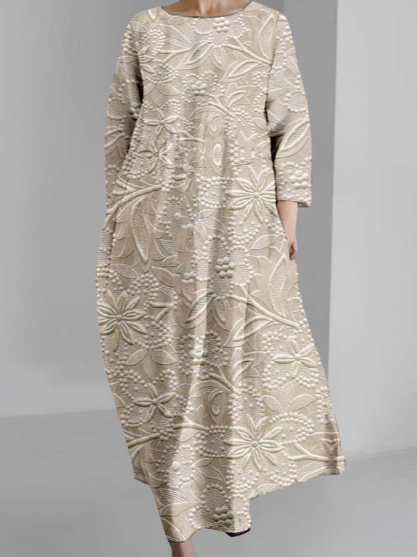 Crew Neck 3D Printing Vintage Dress With No