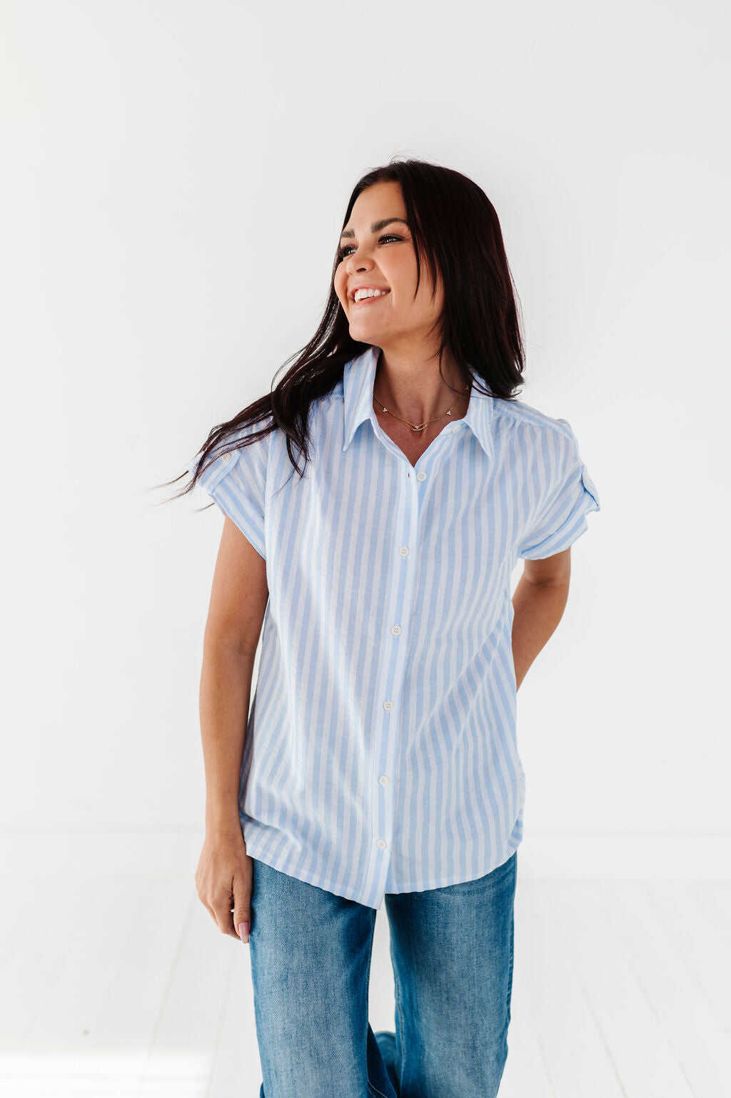 Libby Striped Button Up in Chambray