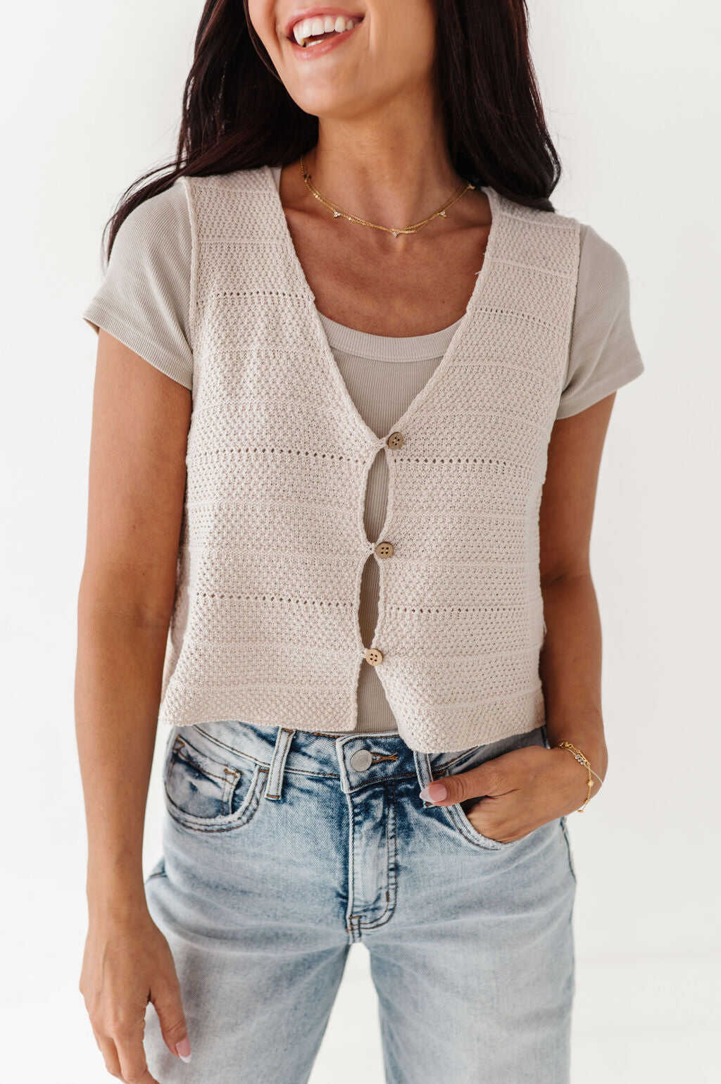 Olly Knit Vest in Oatmeal - Size Large Left