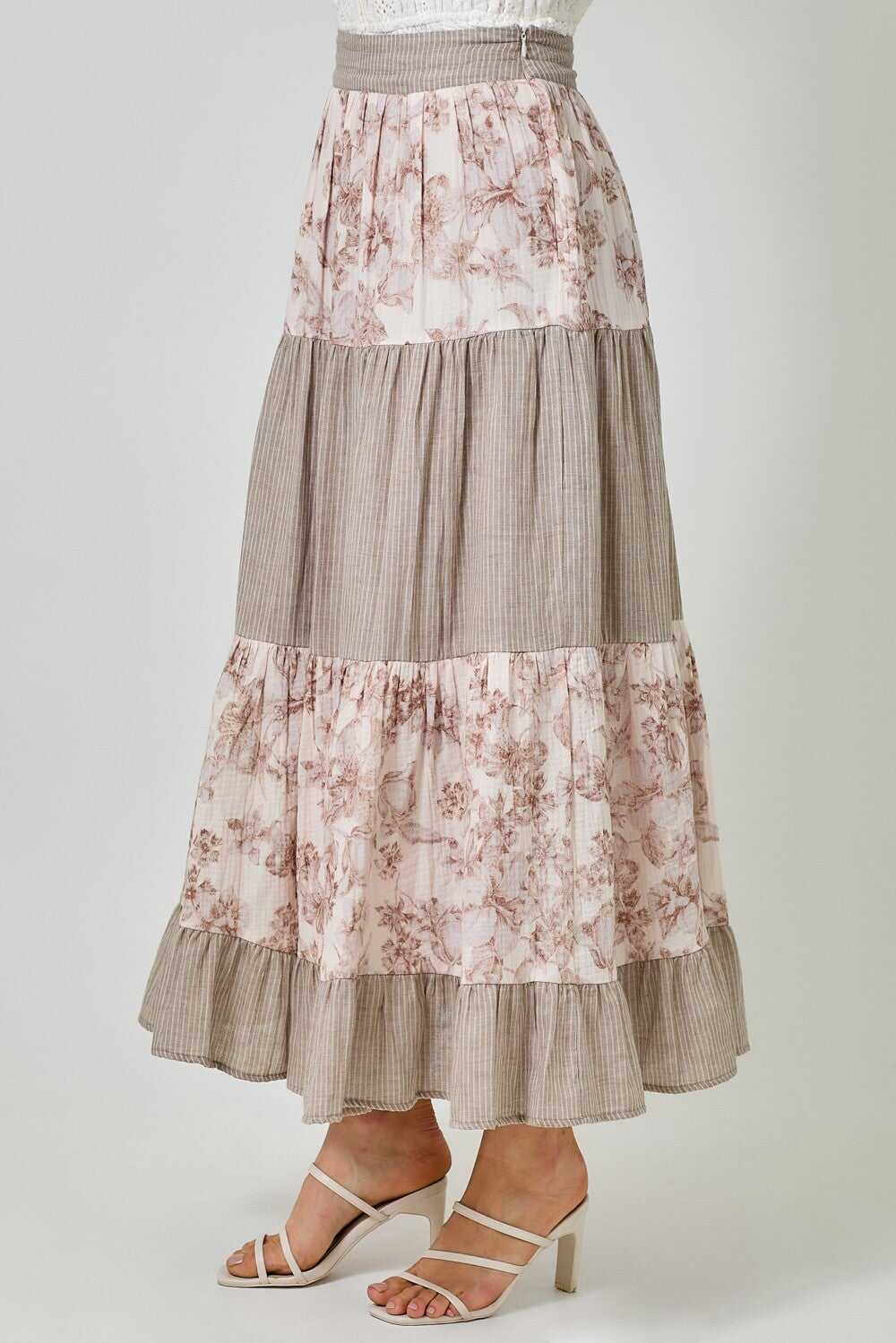 Cappuccino Stripe & Floral Maxi Skirt FINAL SALE
