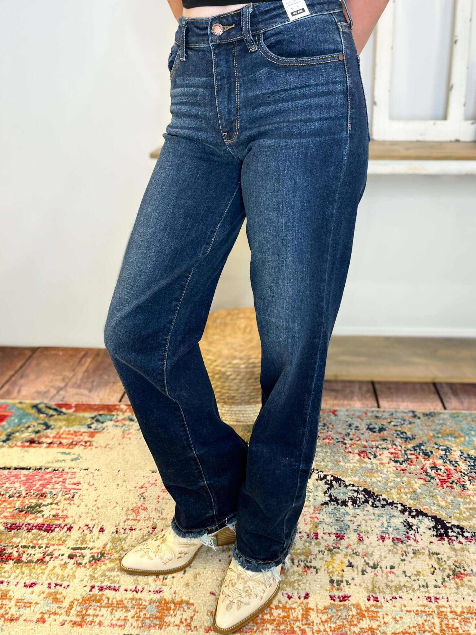 Judy Blue Country Mile Dark Wash Mid Rise Straight Jeans