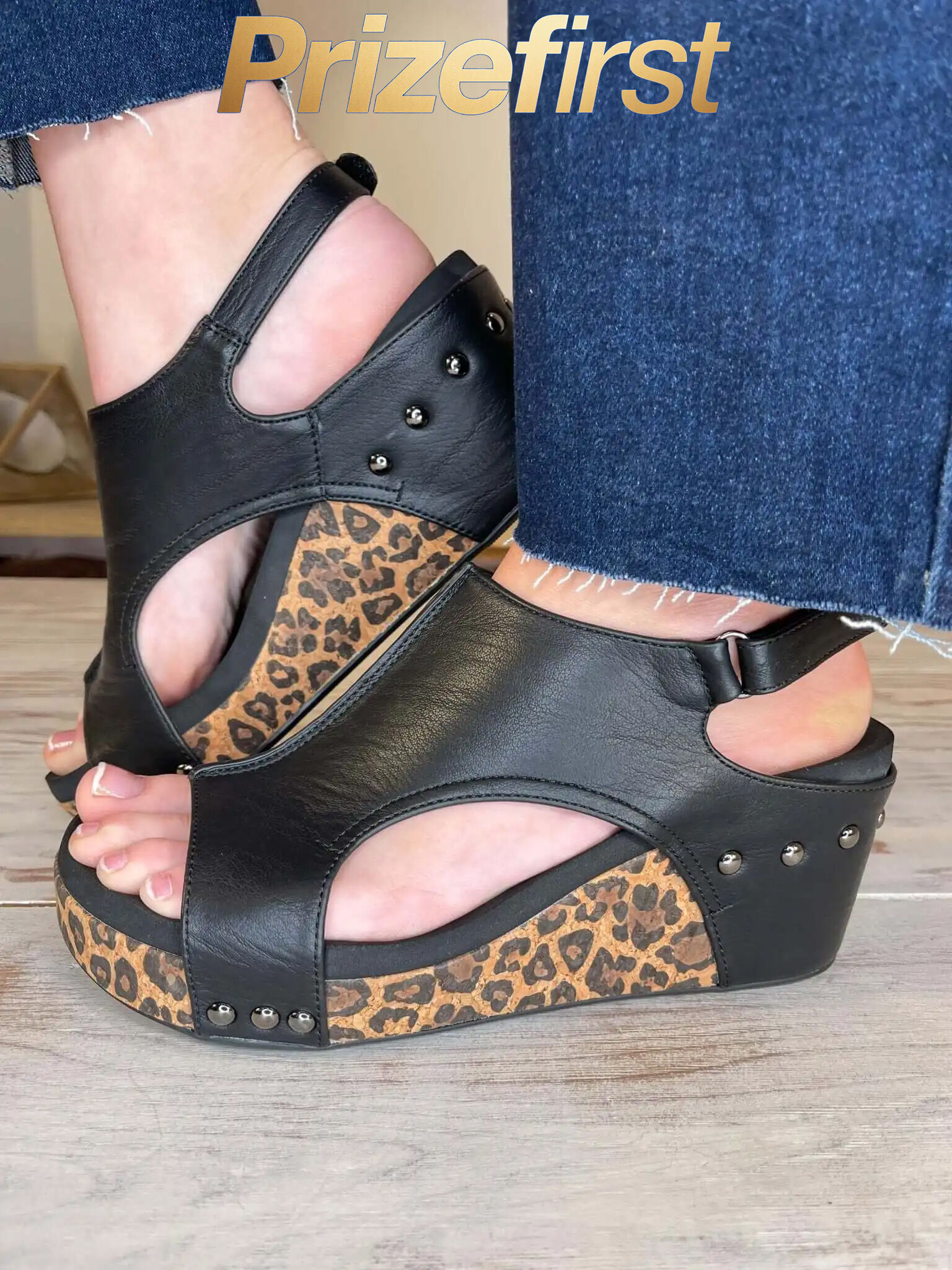 Corky's Footwear Carley Wedge Sandal - Black Smooth Leopard