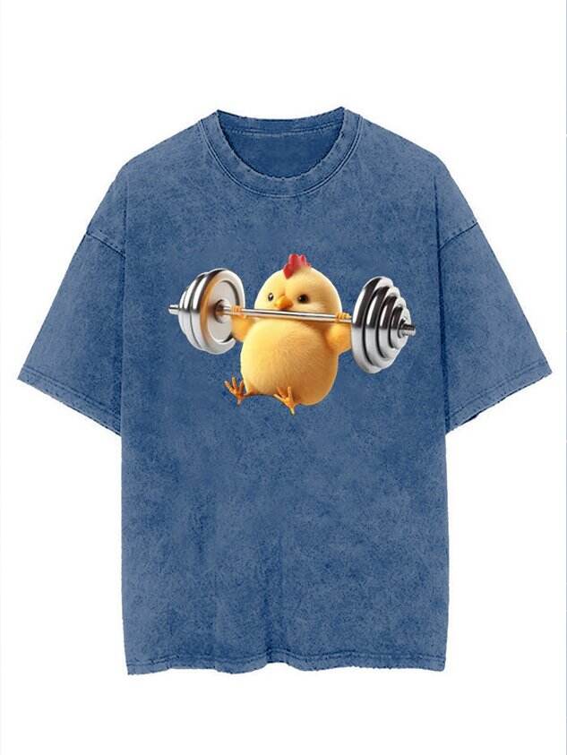 🐥 Fun Fitness Yellow Chicken Graphic Crease T-Shirt