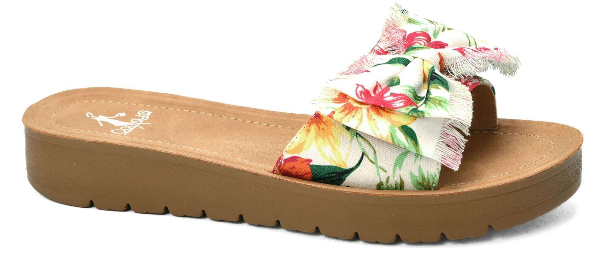 Corkys Footwear Spray Tan Sandal Slide - White Floral