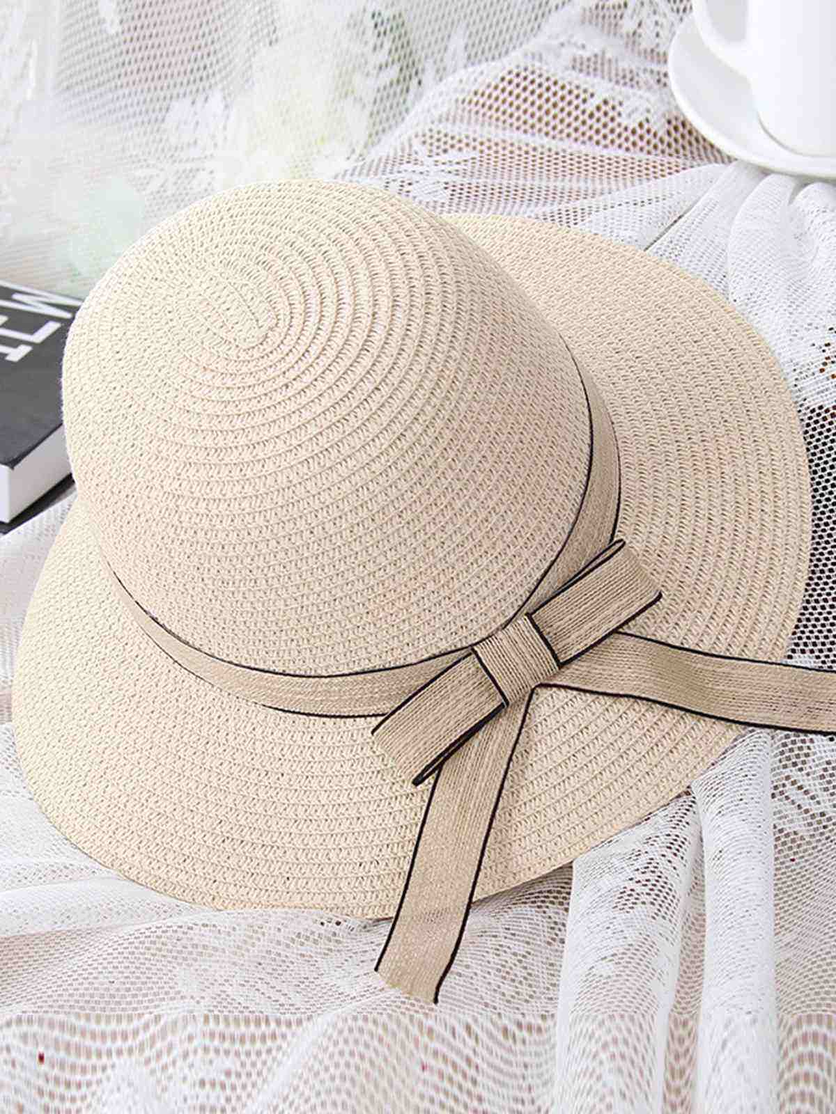 Vintage Straw Dome Bow Beach Sun Hat