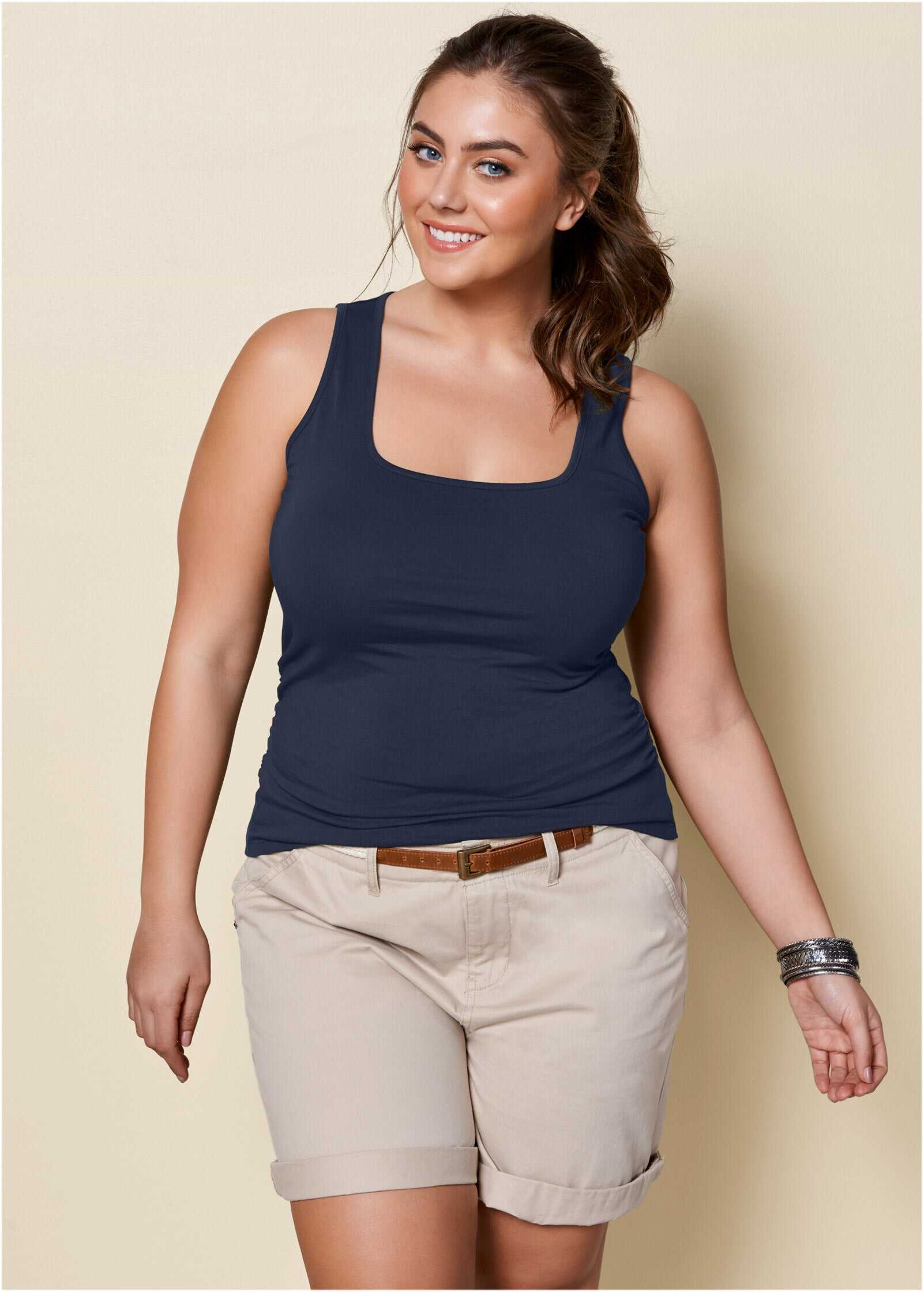 Square Neck Tank Top - Navy