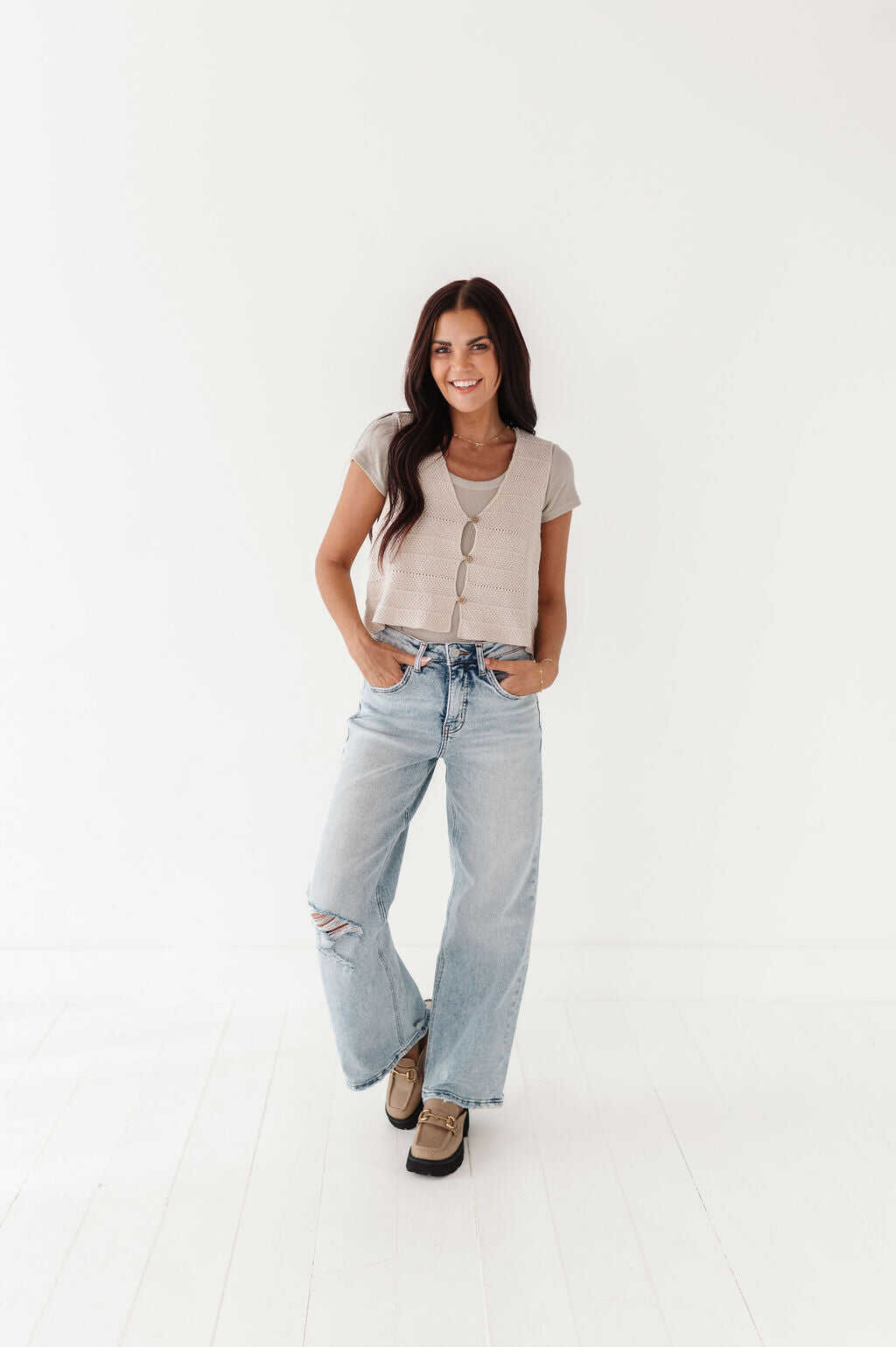 Olly Knit Vest in Oatmeal - Size Large Left