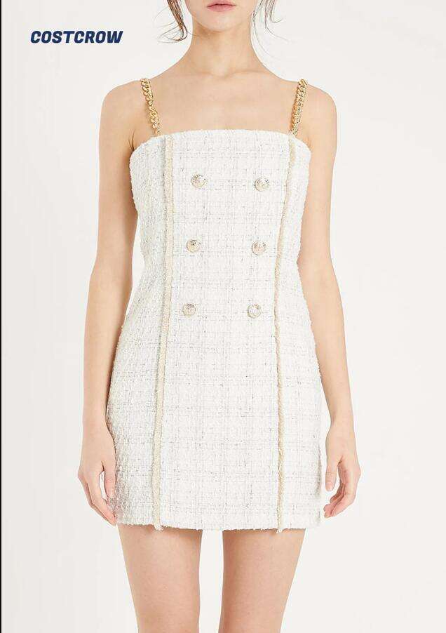 Vivi Tweed Mini Dress with Gold Chain