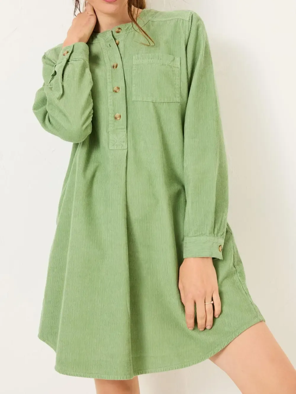 Olive Green 100% Cotton Cord Tunic Dress