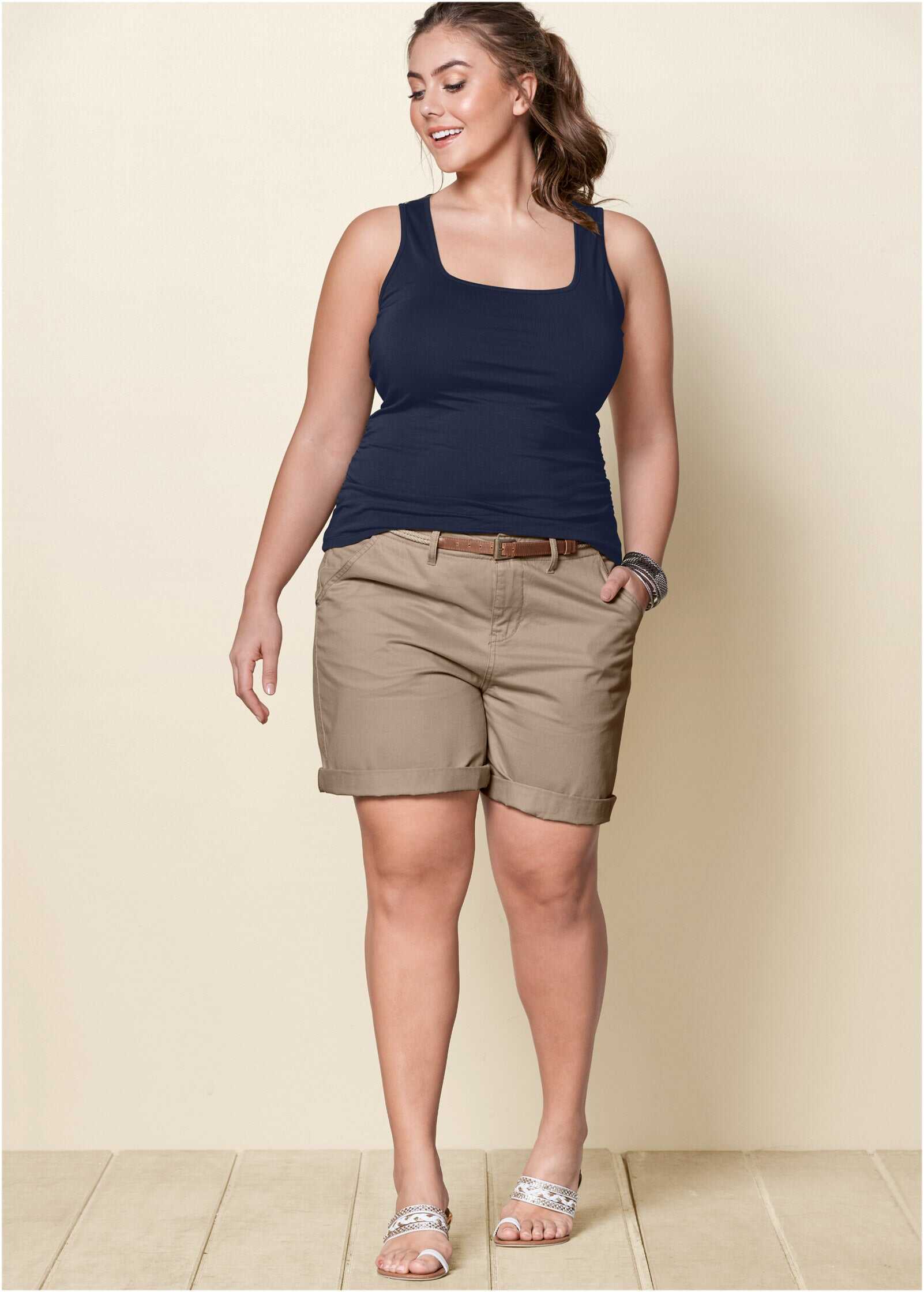 Square Neck Tank Top - Navy