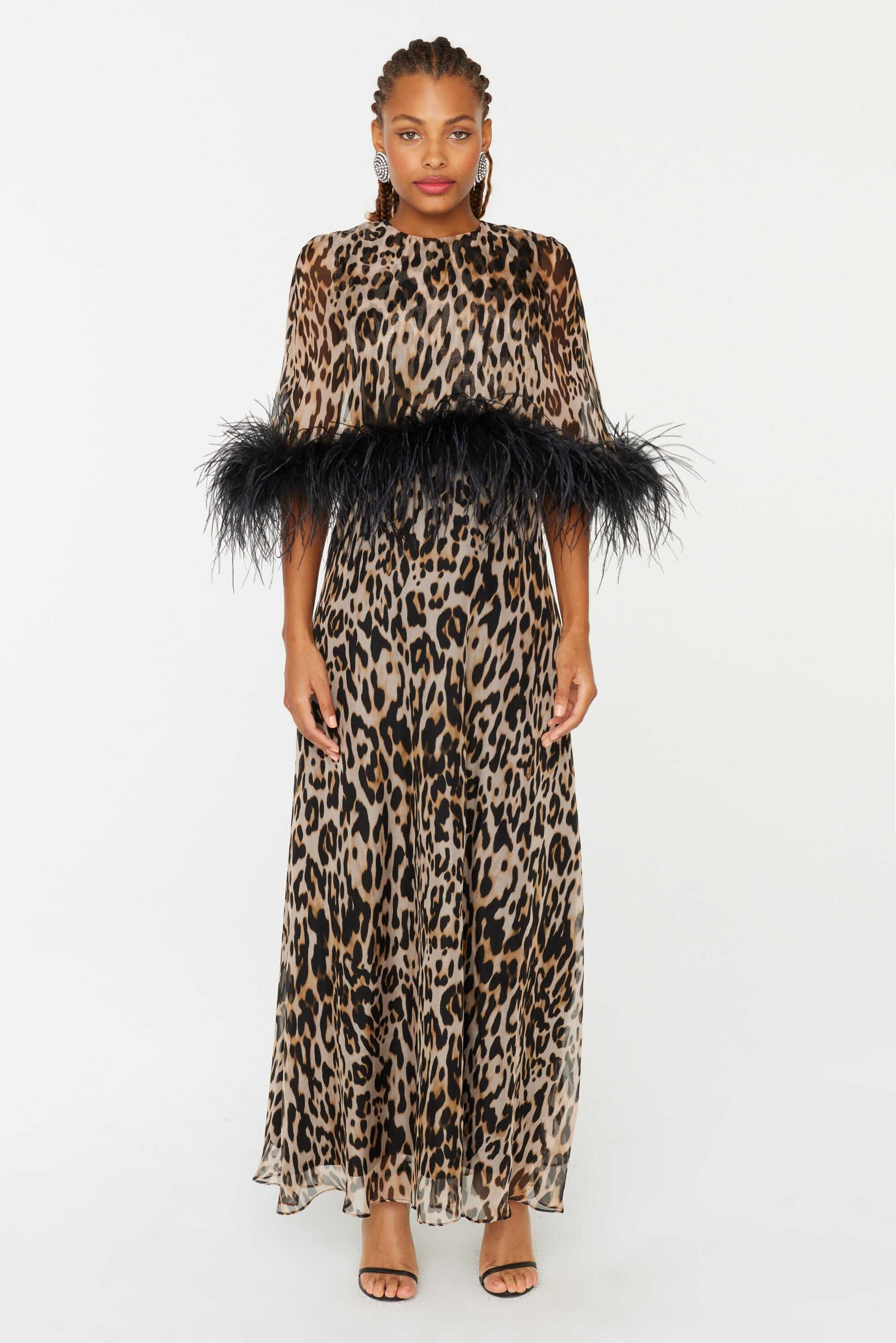Cecilia Caped Dress w. Feathers