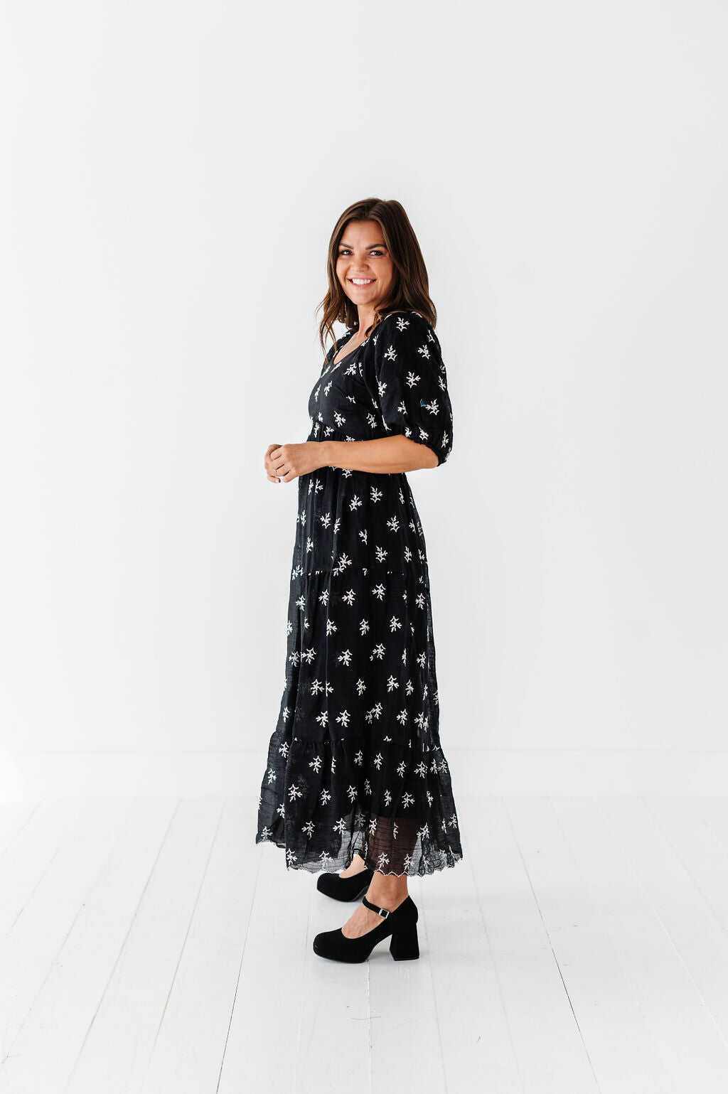 Pearl Midi Dress in Black - Size Small, Medium, & 3X Left