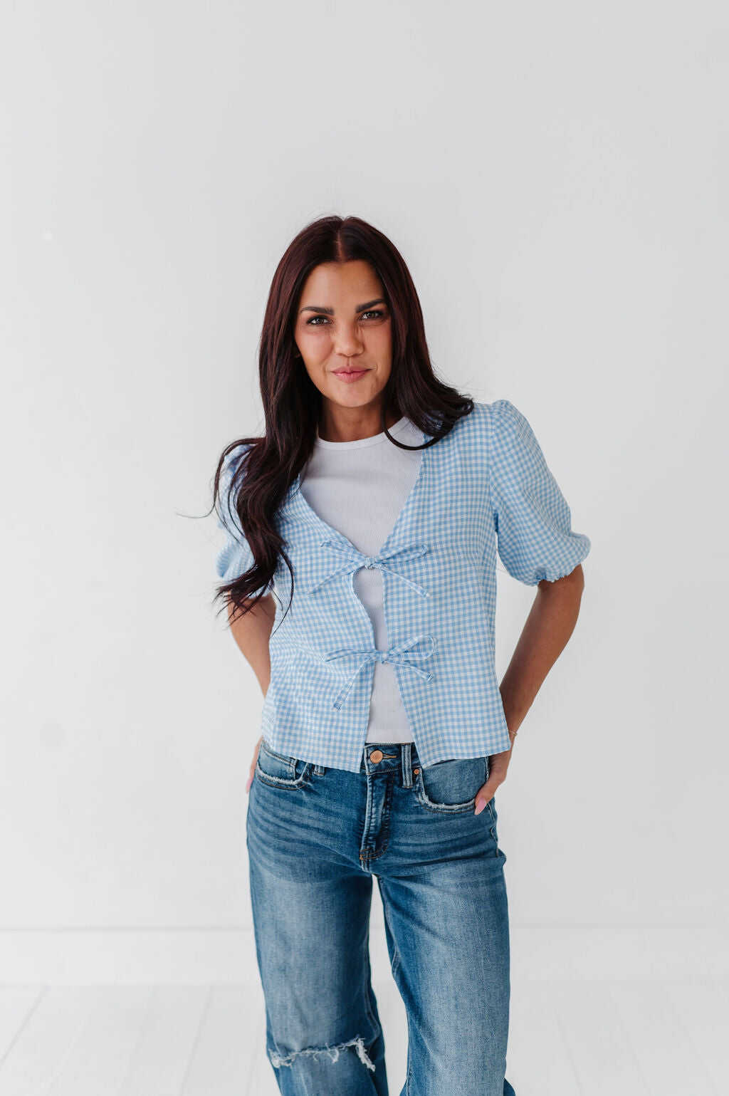 Finley Tie Front Top in Blue