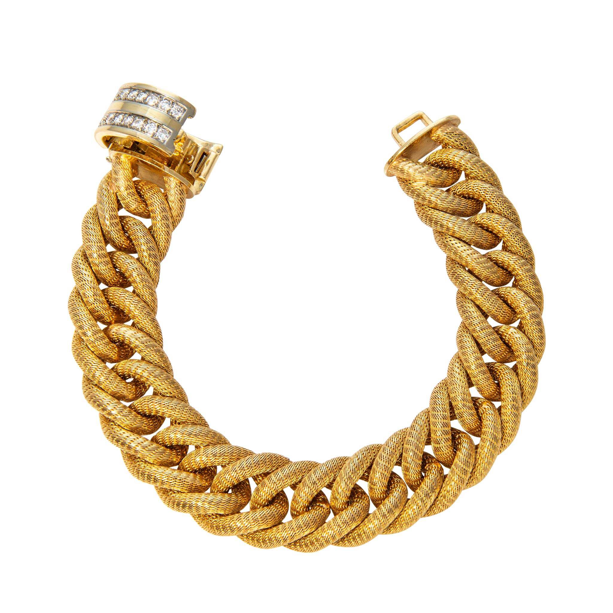 Vintage Italian Damond Clasp 18K Gold Mesh Link Bracelet