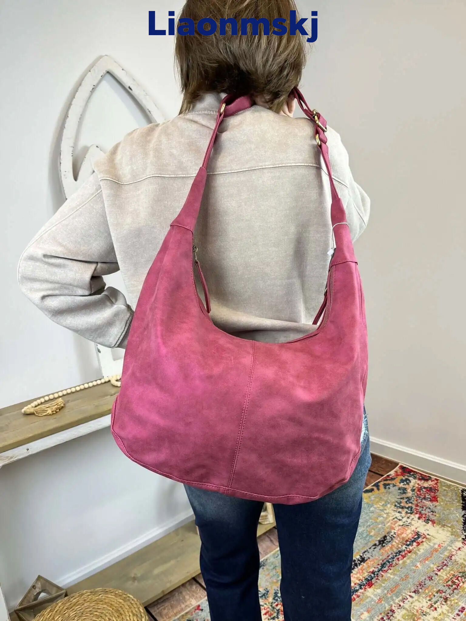 Rochelle Faux Suede Large Crescent Hobo