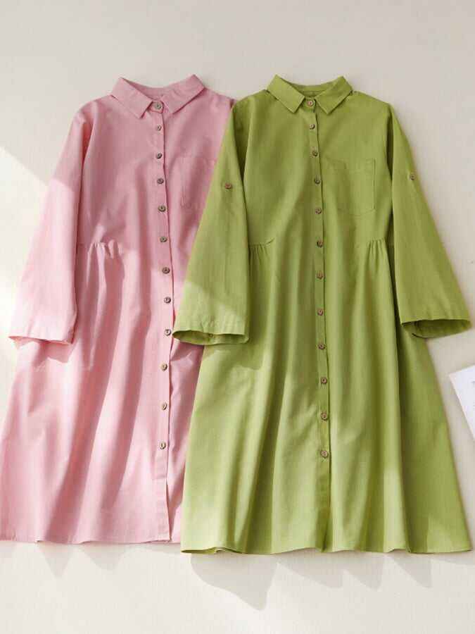 Cotton And Linen Solid Color Shirt Skirt