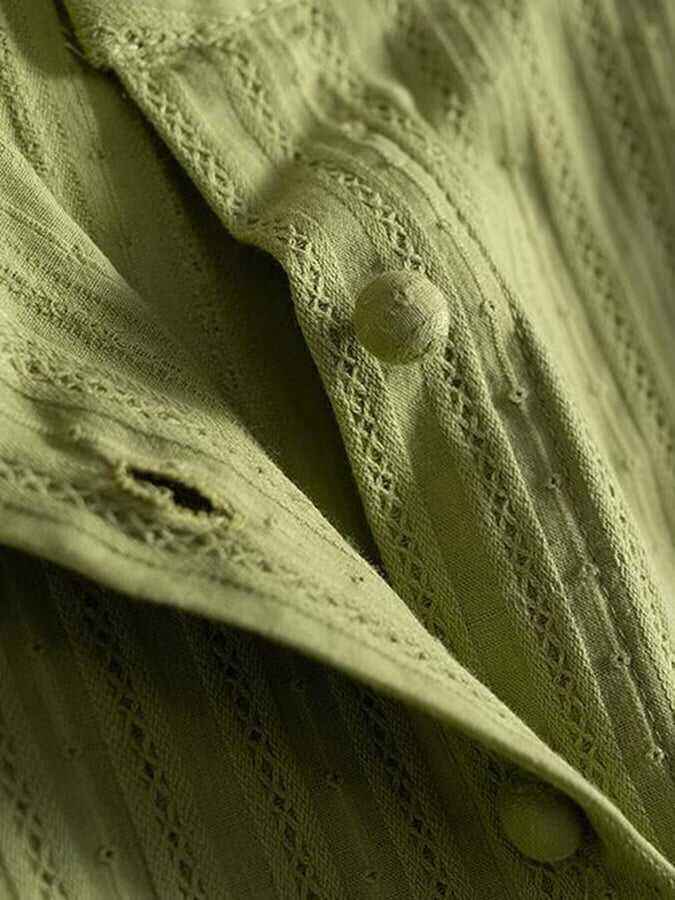 Jacquard Lace Up Waist Button Up Dress