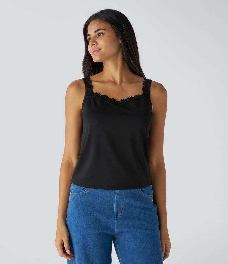 Contrast Lace Backless Basic Casual Tank Top