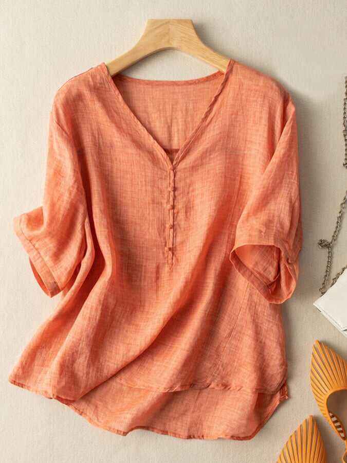Solid Color Fashionable V-Neck Short Sleeved Shirt