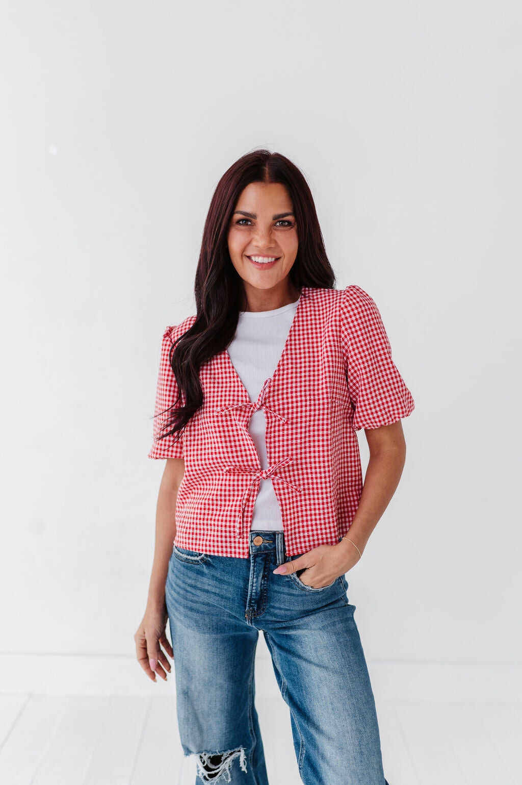 Finley Tie Front Top in Red