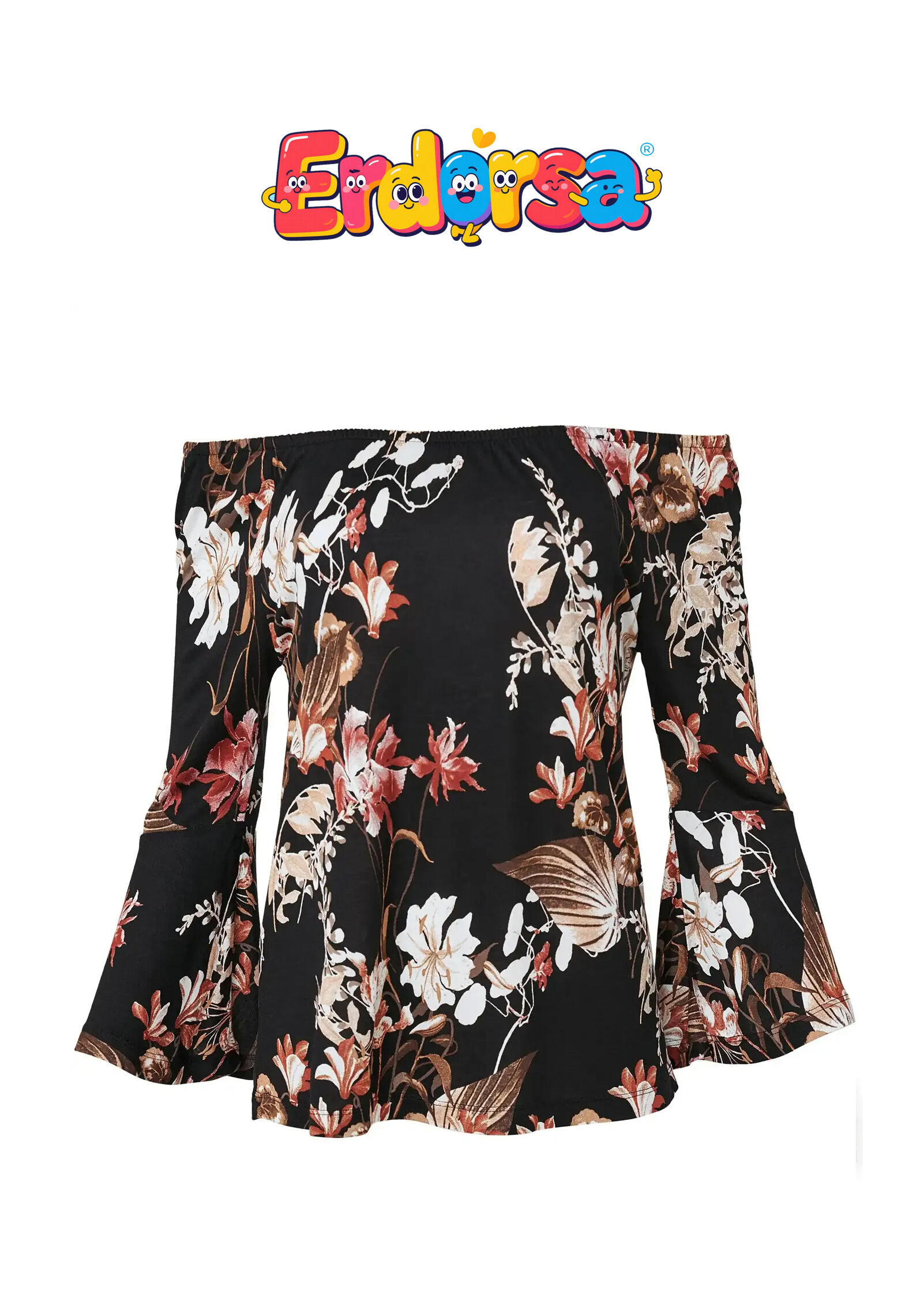 Bell Sleeve Printed Top - Black Multi
