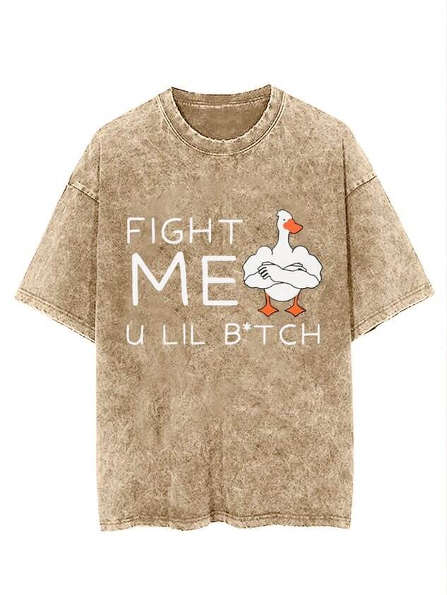 Fitness Duck Text Letter Printed Washed T-shirt