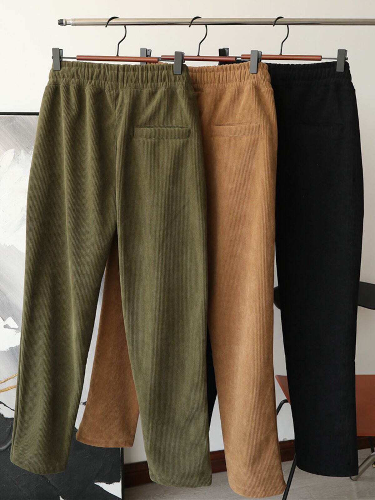 Corduroy Fleece-Lined Elastic Waist Straight Pants