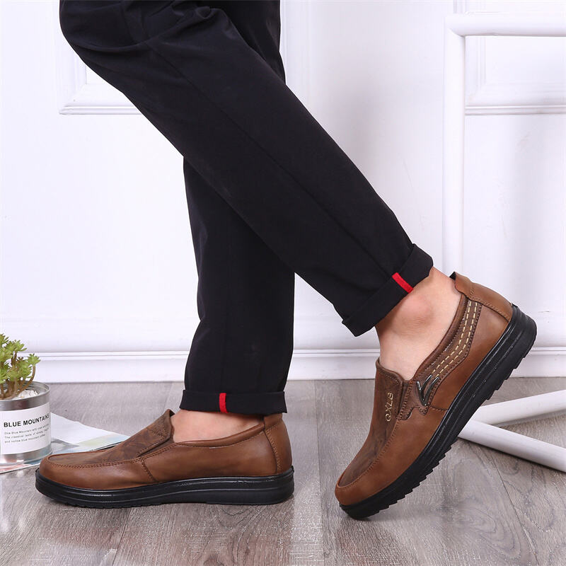 Men's Genuine Leather Breathable Lightweight  Slip-On Orthopedic Walking Shoes