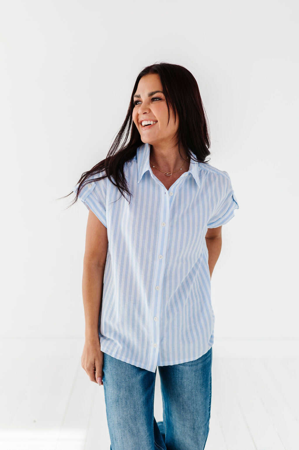 Libby Striped Button Up in Chambray