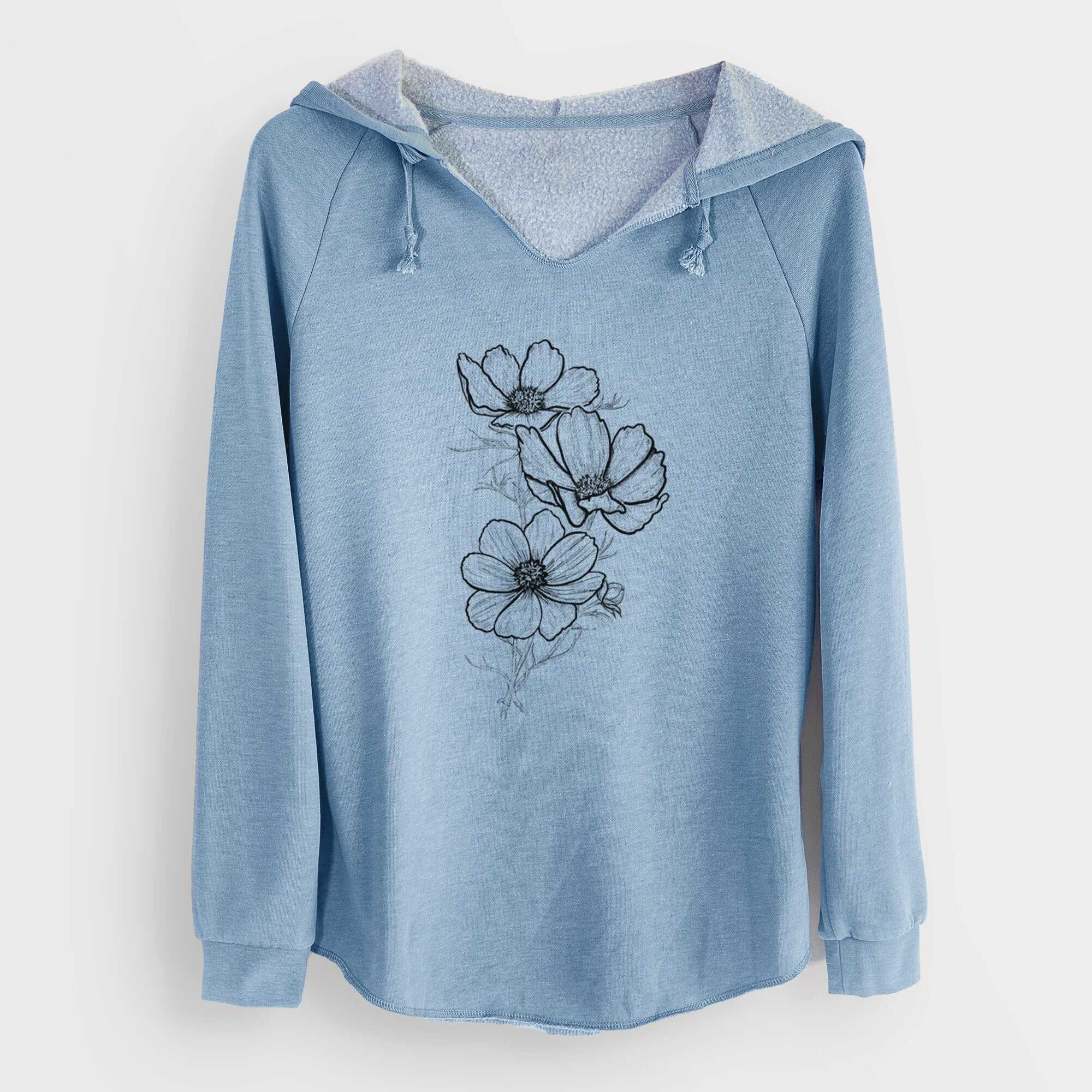 Garden Cosmos - Apollo White Cosmos bipinnatus - Cali Wave Hooded Sweatshirt