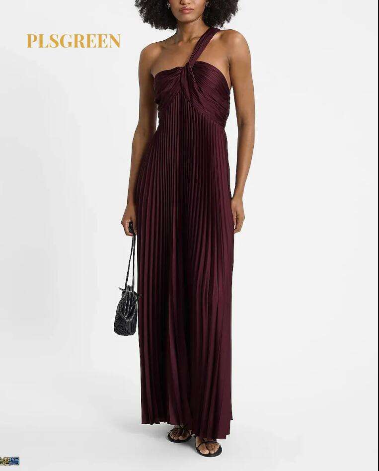 Pleated One Shoulder Maxi Dress