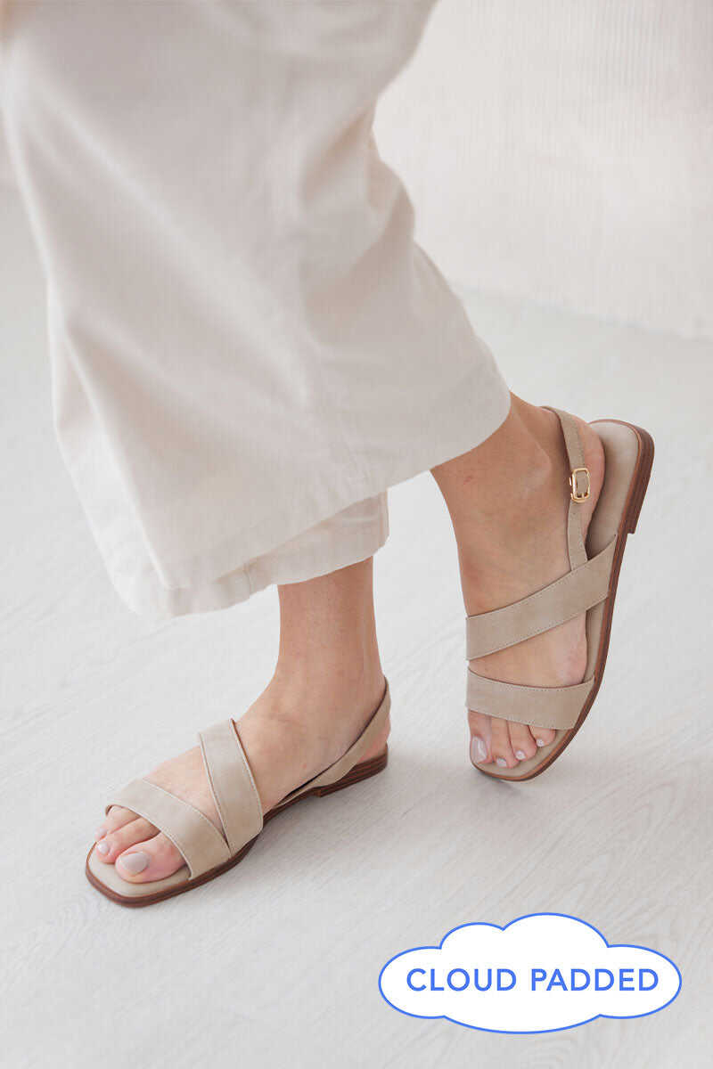 Charleey Irregular Strap Cloud Sandals in Taupe Waterproof Suede